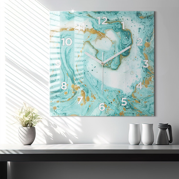 Ceas pătrat de perete din sticlă Textura marmură