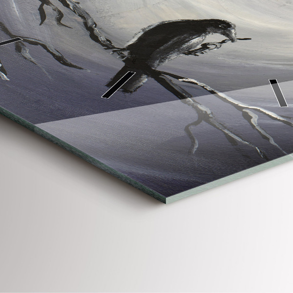 Ceas pătrat de perete din sticlă Corb în lumina lunii