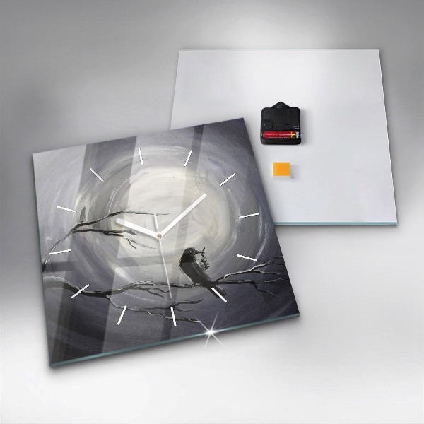 Ceas pătrat de perete din sticlă Corb în lumina lunii