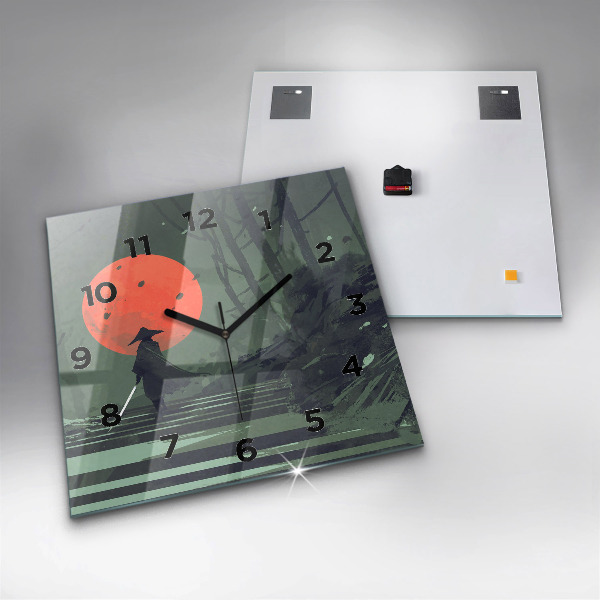 Ceas pătrat de perete din sticlă Samurai în pădure