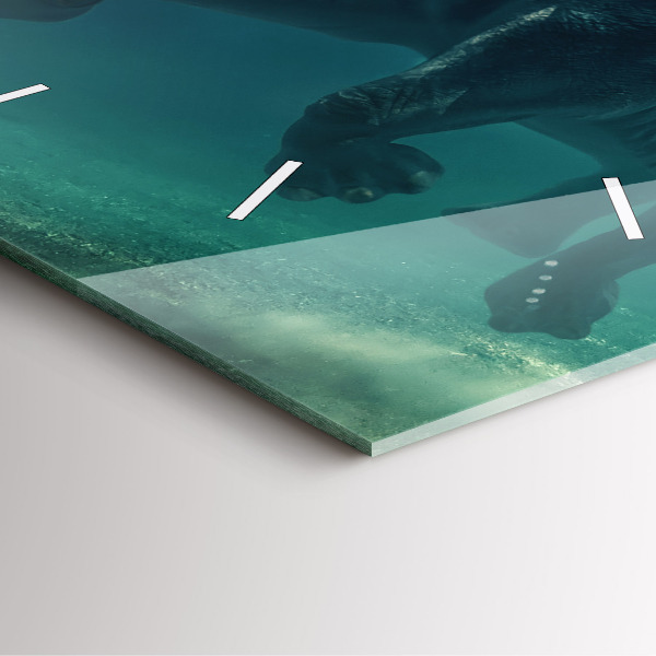 Ceas pătrat de perete din sticlă Elefantul înotând în ocean