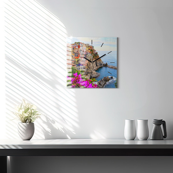 Ceas pătrat de perete din sticlă Coasta Cinque Terre