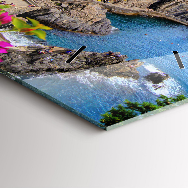 Ceas pătrat de perete din sticlă Coasta Cinque Terre