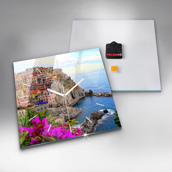 Ceas pătrat de perete din sticlă Coasta Cinque Terre