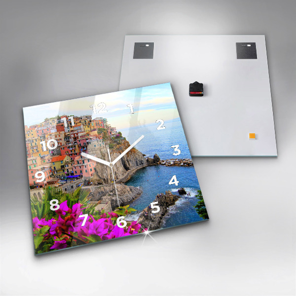 Ceas pătrat de perete din sticlă Coasta Cinque Terre