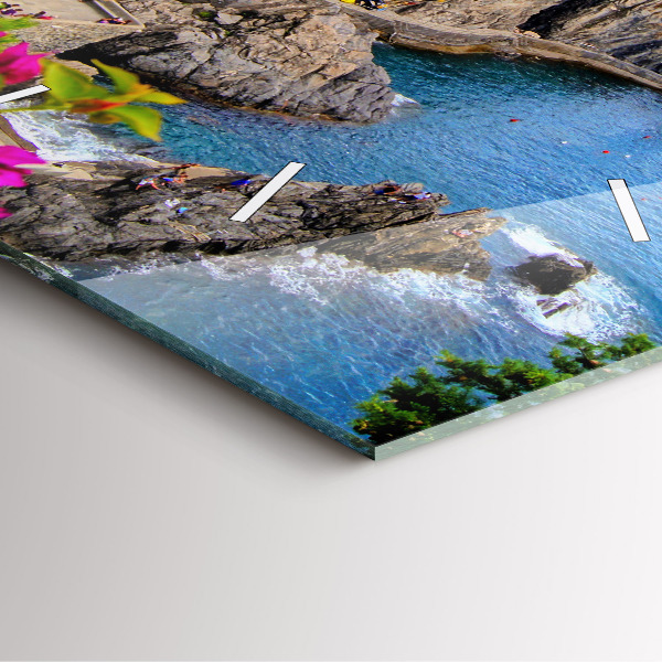 Ceas pătrat de perete din sticlă Coasta Cinque Terre