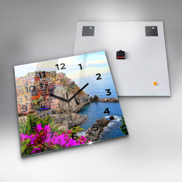 Ceas pătrat de perete din sticlă Coasta Cinque Terre