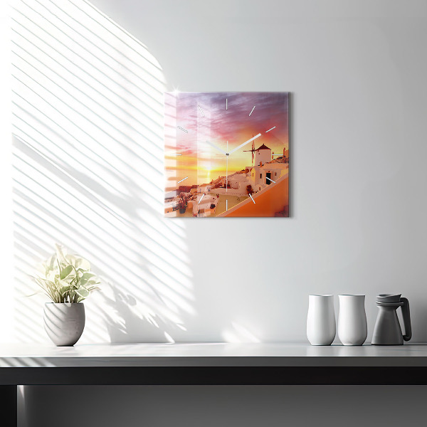 Ceas pătrat de perete din sticlă Veche moară de vânt din Santorini