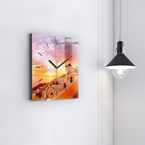 Ceas pătrat de perete din sticlă Veche moară de vânt din Santorini