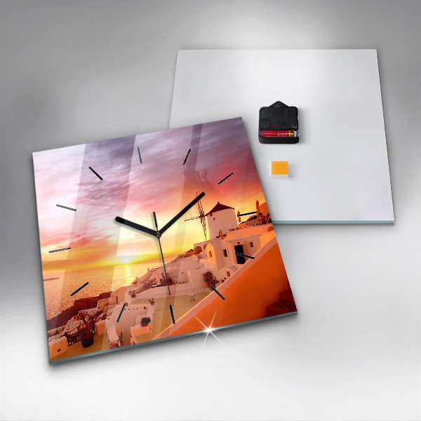Ceas pătrat de perete din sticlă Veche moară de vânt din Santorini