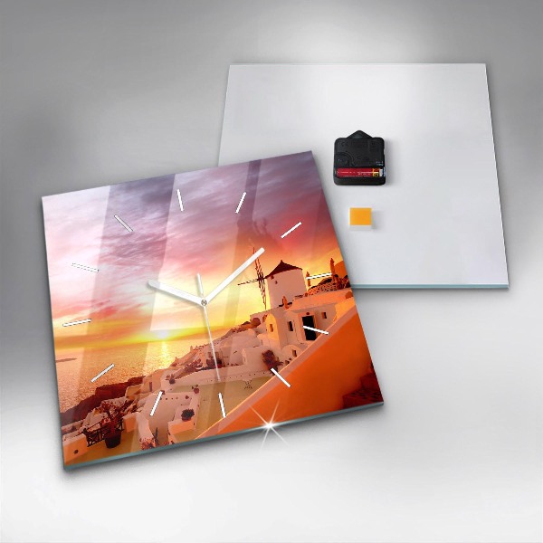 Ceas pătrat de perete din sticlă Veche moară de vânt din Santorini