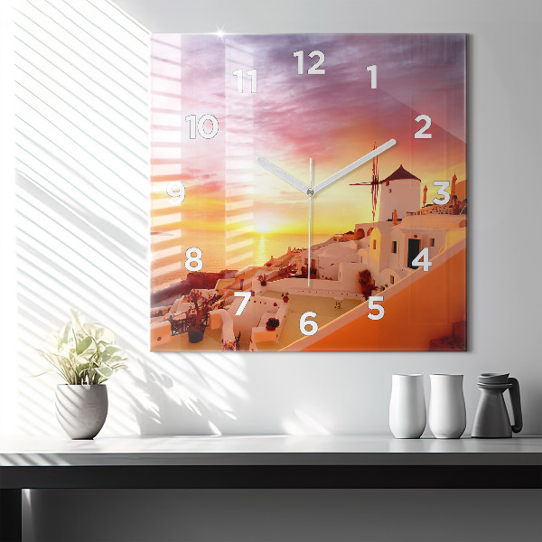 Ceas pătrat de perete din sticlă Veche moară de vânt din Santorini