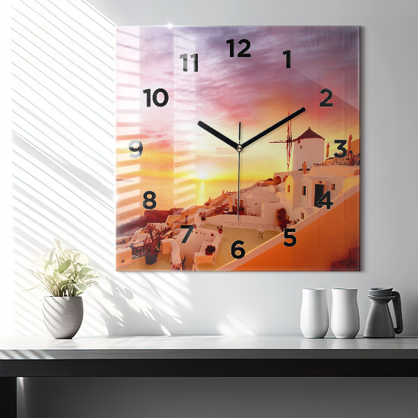 Ceas pătrat de perete din sticlă Veche moară de vânt din Santorini