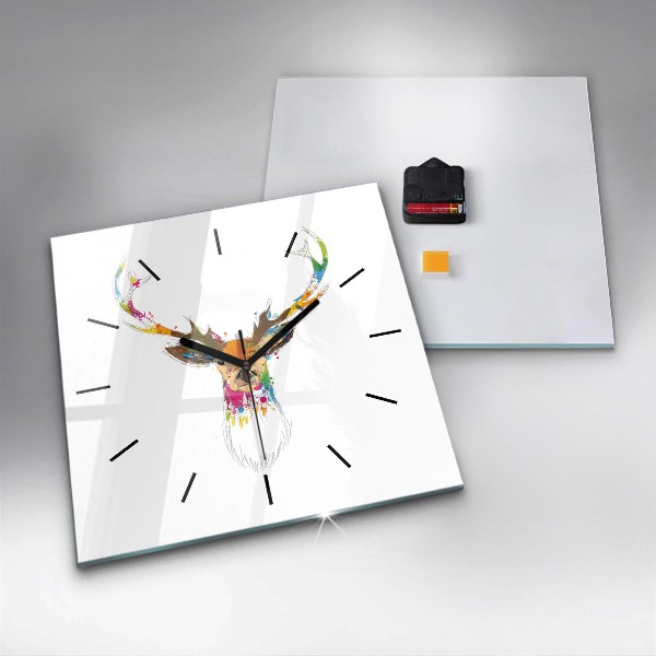 Ceas pătrat de perete din sticlă Cap de cerb colorat