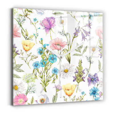 Ceas pătrat de perete din sticlă Aranjament Floral