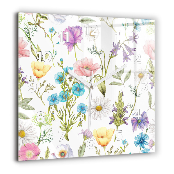 Ceas pătrat de perete din sticlă Aranjament Floral