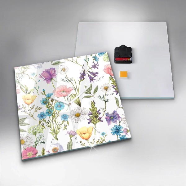 Ceas pătrat de perete din sticlă Aranjament Floral