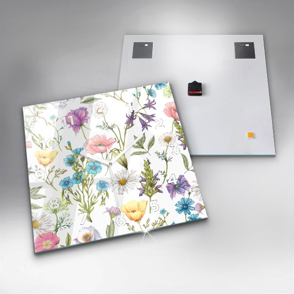 Ceas pătrat de perete din sticlă Aranjament Floral