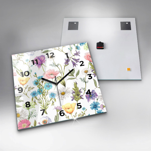 Ceas pătrat de perete din sticlă Aranjament Floral