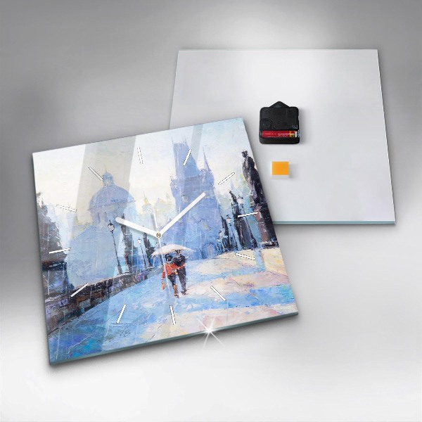 Ceas pătrat de perete din sticlă Arta in ulei