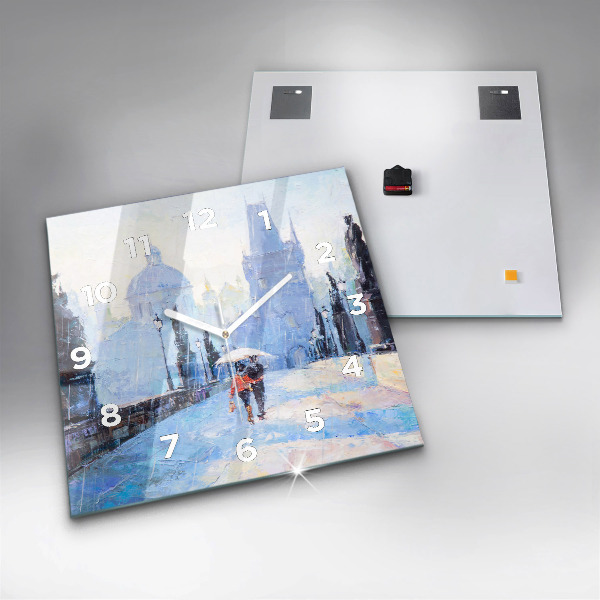 Ceas pătrat de perete din sticlă Arta in ulei