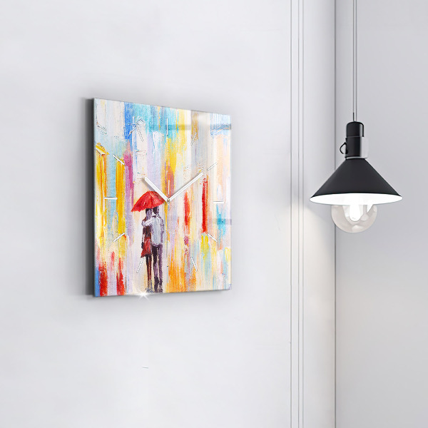 Ceas pătrat de perete din sticlă Cuplu în ploaie