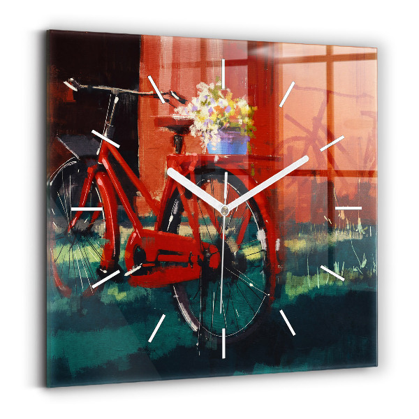 Ceas pătrat de perete din sticlă Bicicleta pictata