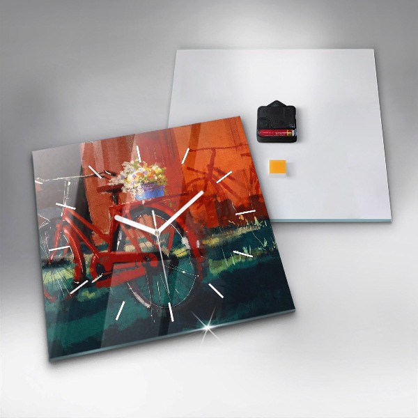 Ceas pătrat de perete din sticlă Bicicleta pictata