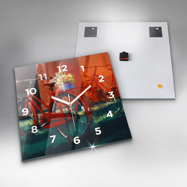 Ceas pătrat de perete din sticlă Bicicleta pictata