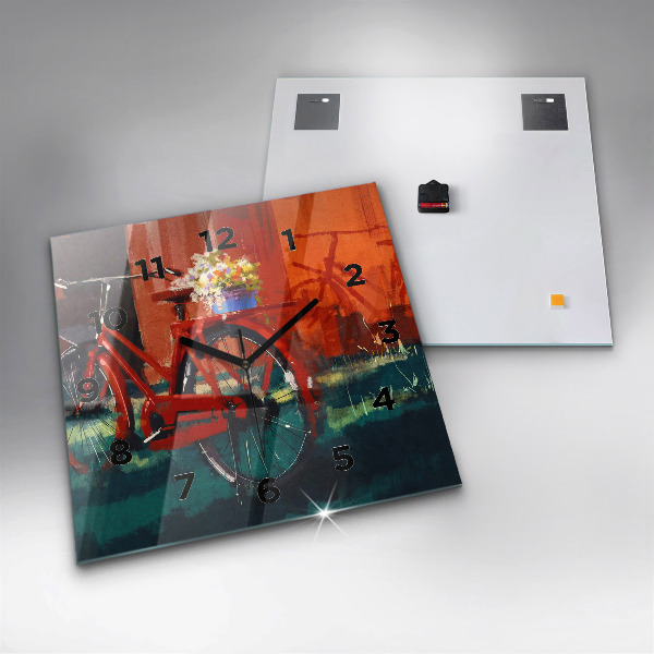 Ceas pătrat de perete din sticlă Bicicleta pictata