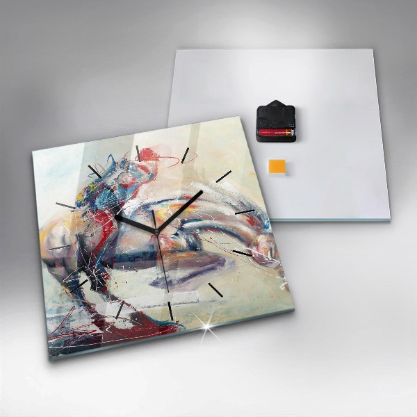 Ceas pătrat de perete din sticlă Ilustrație de cai în galop
