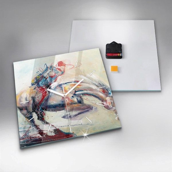Ceas pătrat de perete din sticlă Ilustrație de cai în galop