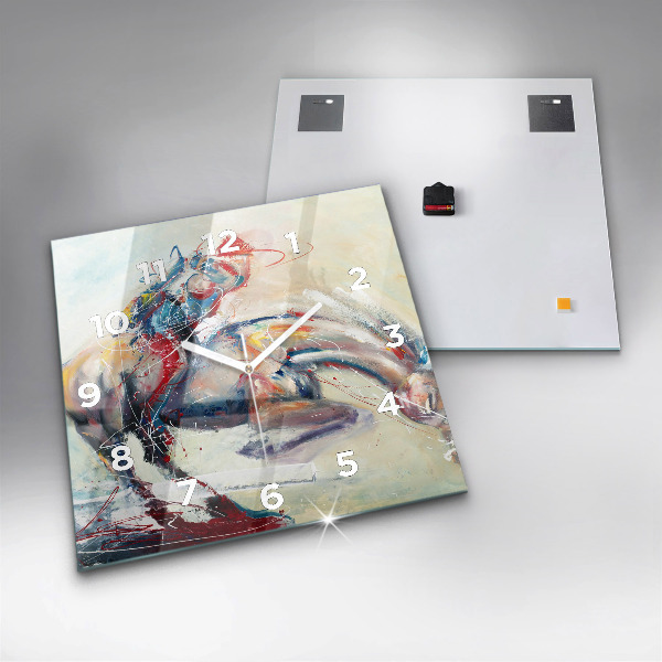 Ceas pătrat de perete din sticlă Ilustrație de cai în galop