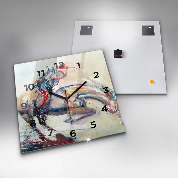 Ceas pătrat de perete din sticlă Ilustrație de cai în galop