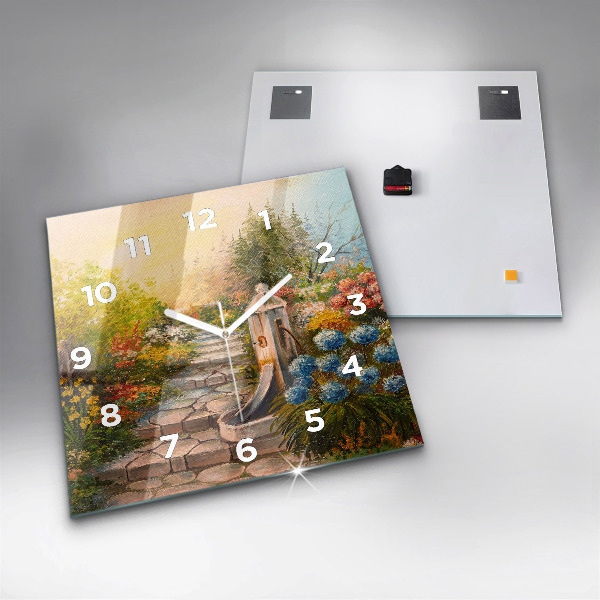 Ceas pătrat de perete din sticlă Compoziția uleiului în pădure