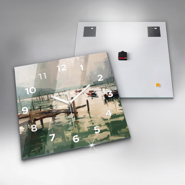 Ceas pătrat de perete din sticlă Barci de pescuit in port