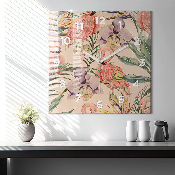 Ceas pătrat de perete din sticlă Frunze de palmier tropical