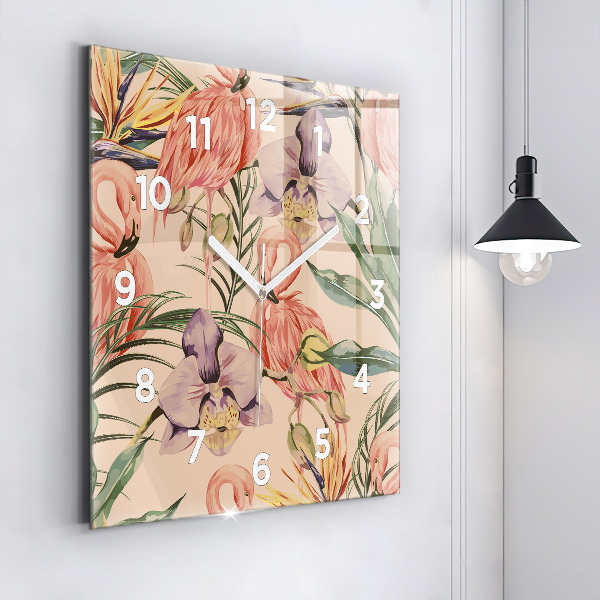 Ceas pătrat de perete din sticlă Frunze de palmier tropical