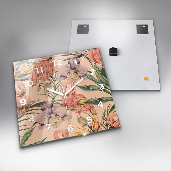 Ceas pătrat de perete din sticlă Frunze de palmier tropical