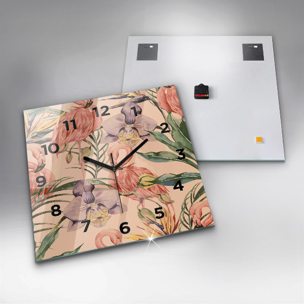 Ceas pătrat de perete din sticlă Frunze de palmier tropical