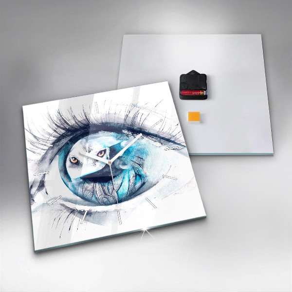 Ceas pătrat de perete din sticlă Ilustrație cu privirea lupului