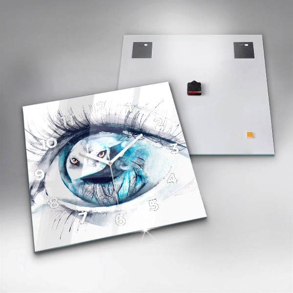 Ceas pătrat de perete din sticlă Ilustrație cu privirea lupului