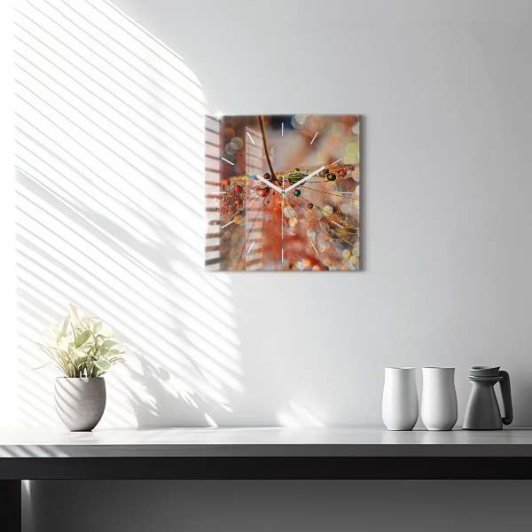 Ceas pătrat de perete din sticlă Păpădie cu rouă