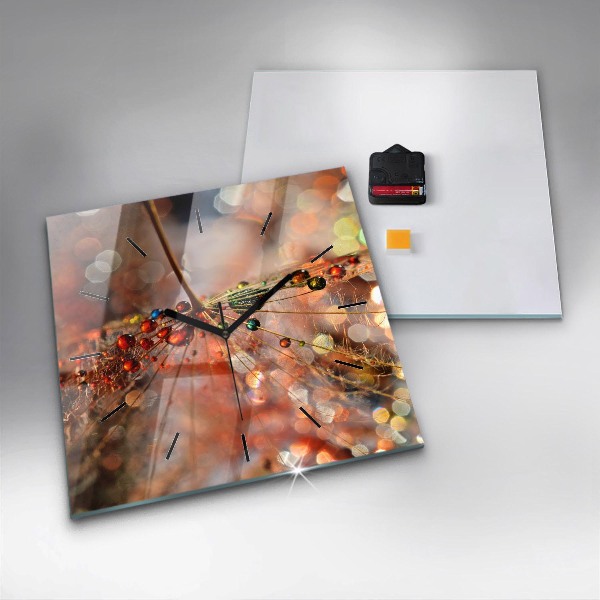 Ceas pătrat de perete din sticlă Păpădie cu rouă