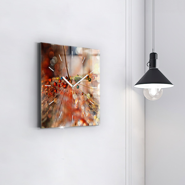 Ceas pătrat de perete din sticlă Păpădie cu rouă