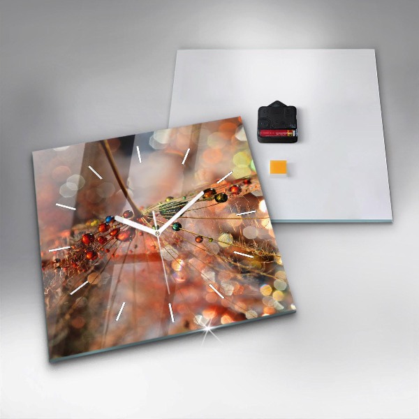 Ceas pătrat de perete din sticlă Păpădie cu rouă