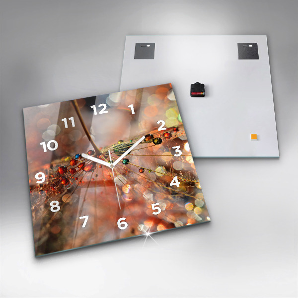 Ceas pătrat de perete din sticlă Păpădie cu rouă