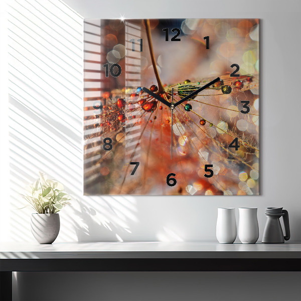 Ceas pătrat de perete din sticlă Păpădie cu rouă