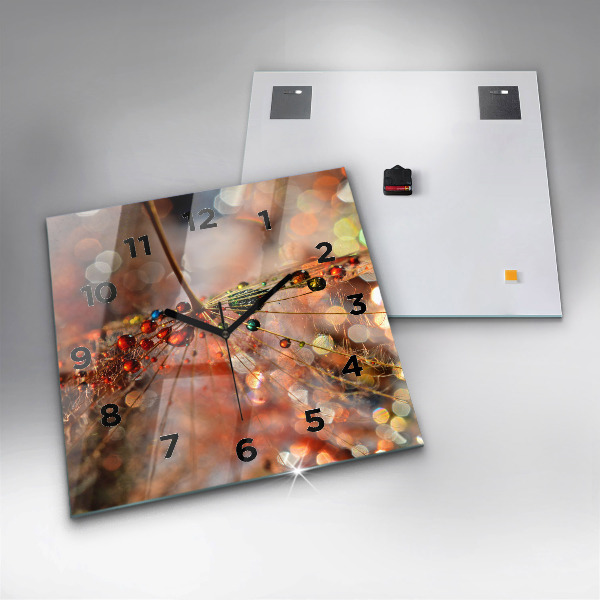 Ceas pătrat de perete din sticlă Păpădie cu rouă