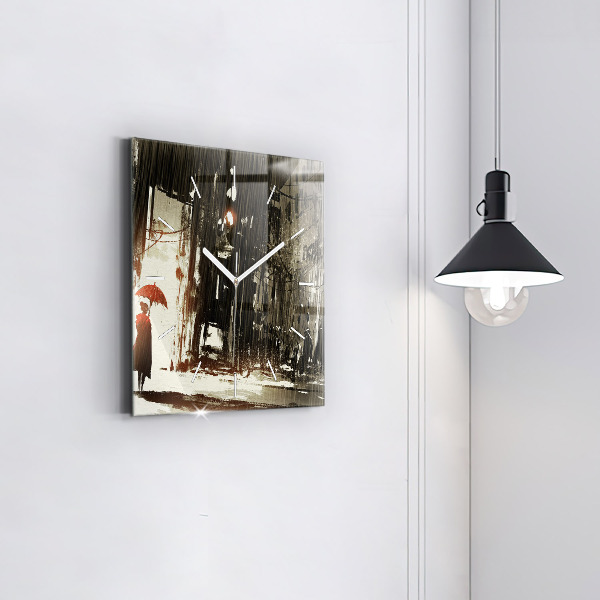 Ceas pătrat de perete din sticlă Femeie într-o noapte ploioasă